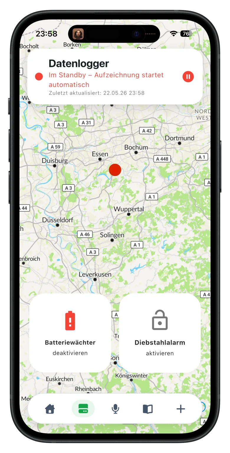 Datenlogger mit Live-Karte und Batteriewächter